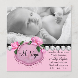 Faire-part Annonce de naissance Rose rose noir