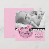 Faire-part Annonce de naissance Rose rose noir (Devant / Derrière)