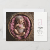 Faire-part Annonce de naissance simple classique rose initial (Devant)