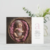 Faire-part Annonce de naissance simple classique rose initial (Debout devant)