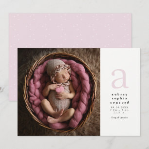 Faire-part Annonce de naissance simple classique rose initial