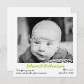 Faire-part Annonce de naissance verte (Devant / Derrière)