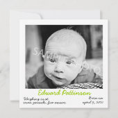 Faire-part Annonce de naissance verte (Devant)