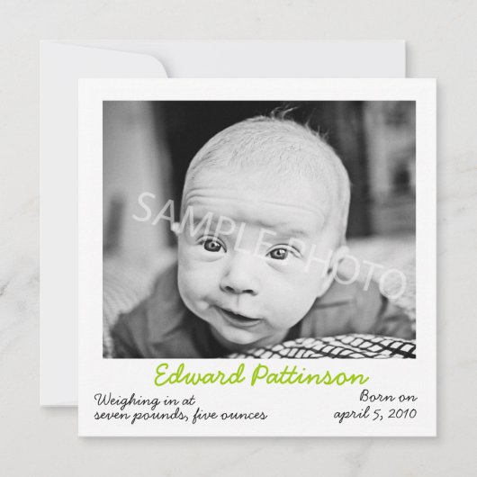 Faire-part Annonce de naissance verte (Devant)