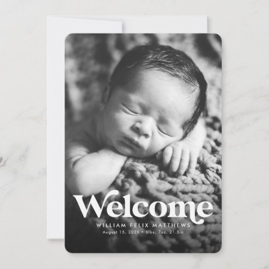 Faire-part Annonce de naissance verticale bleue bienvenue en  (Devant)