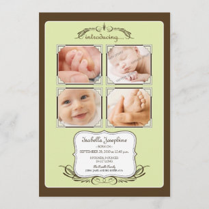 Faire-part Annonce de naissance vintage Quad 5x7" Lime