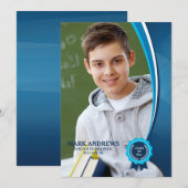 Faire-part Annonce de photo de diplômé au ruban bleu (Devant / Derrière)