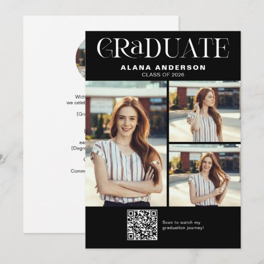 Faire-part Annonce de remise de diplôme avec QR Code et vidéo (Devant / Derrière)
