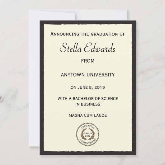 Faire-part Annonce de remise de diplôme classique (Devant)