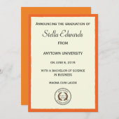 Faire-part Annonce de remise de diplôme classique orange (Devant / Derrière)