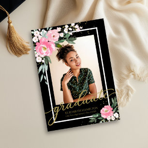 Faire-part Annonce de remise de diplôme florale rose vif