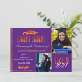 Faire-part Annonce de remise de diplôme Moderne 2 Photo Viole (Debout devant)