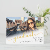 Faire-part Annonce de remise de diplômes avec photo et feuill (Debout devant)