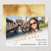 Faire-part Annonce de remise de diplômes avec photo et feuill (Devant / Derrière)