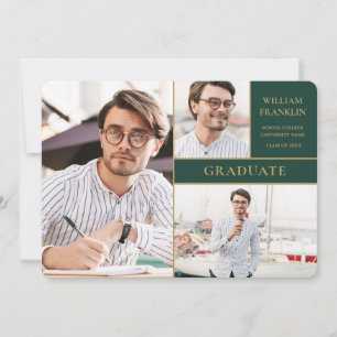 Faire-part Annonce de remise de diplômes verte émeraude avec