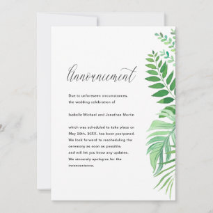 Faire-part Annonce de report de mariage aux feuilles simples
