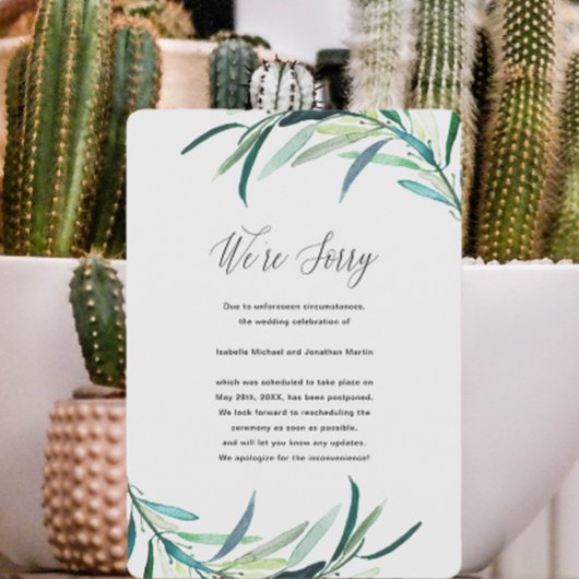 Faire-part Annonce de report de mariage botanique feuillu