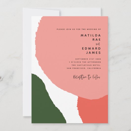 Faire-part Annonce graphique abstrait moderne rouge, rose + v (Devant)