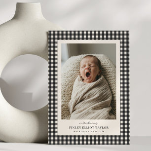 Faire-part Annonce Naissance Photo Bébé Gingham Noir Blanc