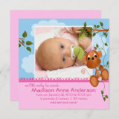 Faire-part Annonce photo de bébé fille Little Monkey (Devant / Derrière)