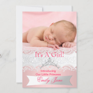 Faire-part Annonce Photo de Bébé Fille Princesse Rose Nouveau