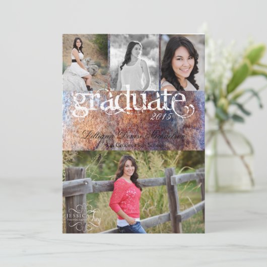 Faire-part Annonce senior 5x7 en métal rouillé vieil acier (Debout devant)