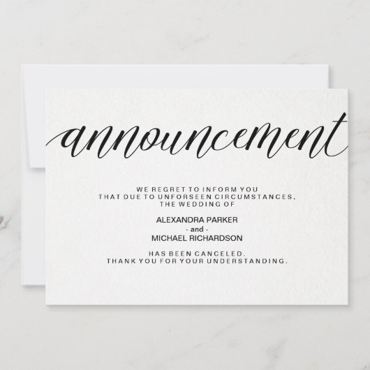 Faire-part Annonce simple d'annulation de mariage (Devant)
