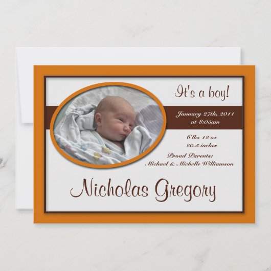 Faire-part Annonces Brown de naissance Orange (Devant)