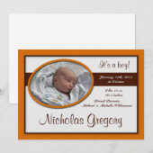 Faire-part Annonces Brown de naissance Orange (Devant / Derrière)