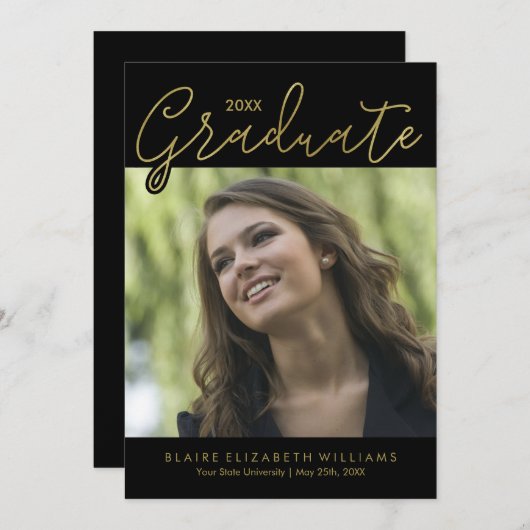 Faire-part Annonces de graduation de la typographie de script (Devant / Derrière)