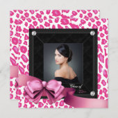 Faire-part Annonces de graduation de photo Hot Pink Leopard (Devant / Derrière)