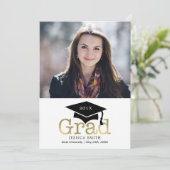 Faire-part Annonces de graduation de photos noir et or (Debout devant)