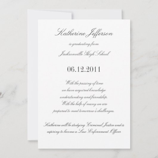 Faire-part Annonces de graduation photo en noir personnalisé (Dos)