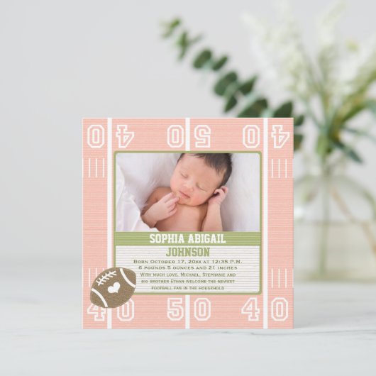 Faire-part Annonces de naissance au football rose (Debout devant)