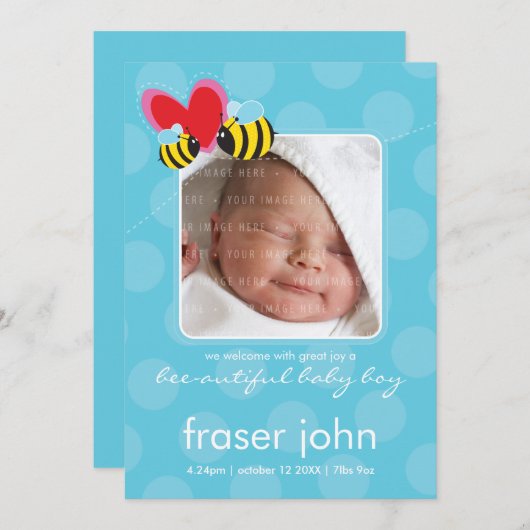 Faire-part ANNONCES DE NAISSANCE :: bee autiful 1P (Devant / Derrière)