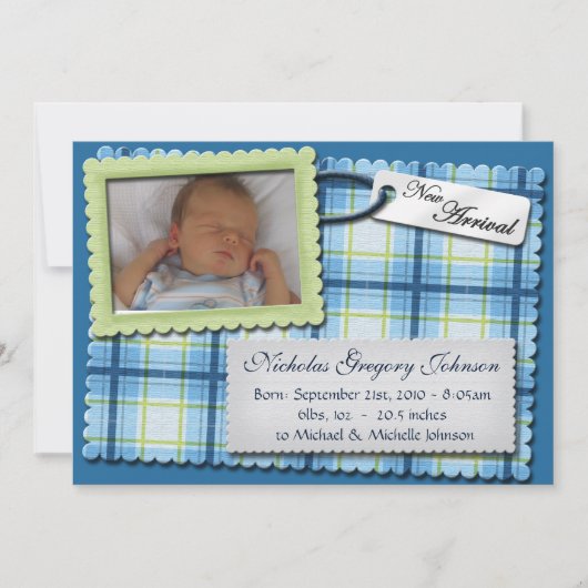 Faire-part Annonces de naissance bleu et vert (Devant)