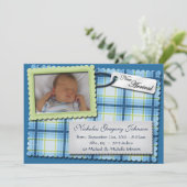 Faire-part Annonces de naissance bleu et vert (Debout devant)