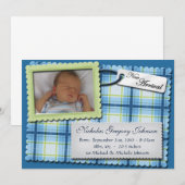 Faire-part Annonces de naissance bleu et vert (Devant / Derrière)
