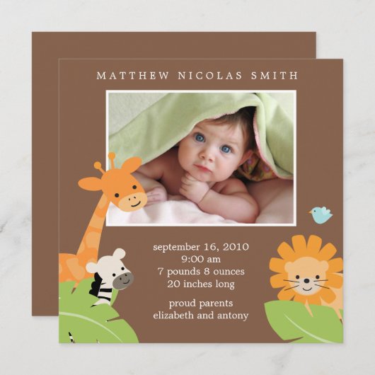 Faire-part Annonces de naissance d'amis Safari (Devant / Derrière)