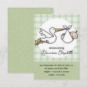 Faire-part Annonces de naissance de bébé cigogne (Devant / Derrière)