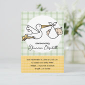 Faire-part Annonces de naissance de bébé cigogne (Jaune) (Debout devant)