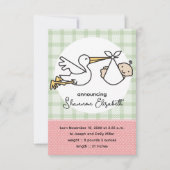 Faire-part Annonces de naissance de bébé cigogne (rose) (Devant)