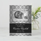 Faire-part Annonces de naissance de bébé Damas noir (Debout devant)