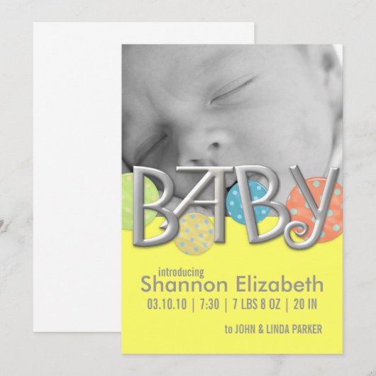 Faire-part Annonces de naissance de bébé moderne (Devant / Derrière)