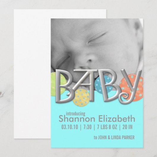 Faire-part Annonces de naissance de bébé moderne (Devant / Derrière)