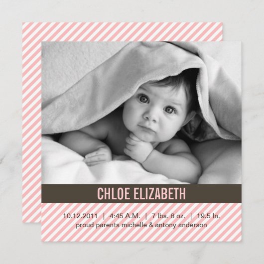 Faire-part Annonces de naissance de bébé rose mignon (Devant / Derrière)