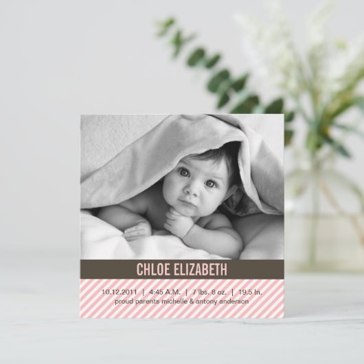 Faire-part Annonces de naissance de bébé rose mignon (Debout devant)