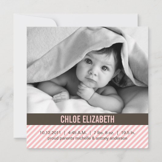 Faire-part Annonces de naissance de bébé rose mignon (Devant)