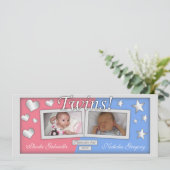 Faire-part Annonces de naissance de fille et garçon jumeaux (Debout devant)