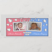 Faire-part Annonces de naissance de fille et garçon jumeaux (Devant / Derrière)